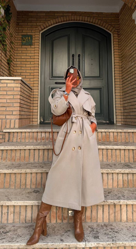 پالتو فوتر بلند زنانه رنگ کرم استخوانی شیک